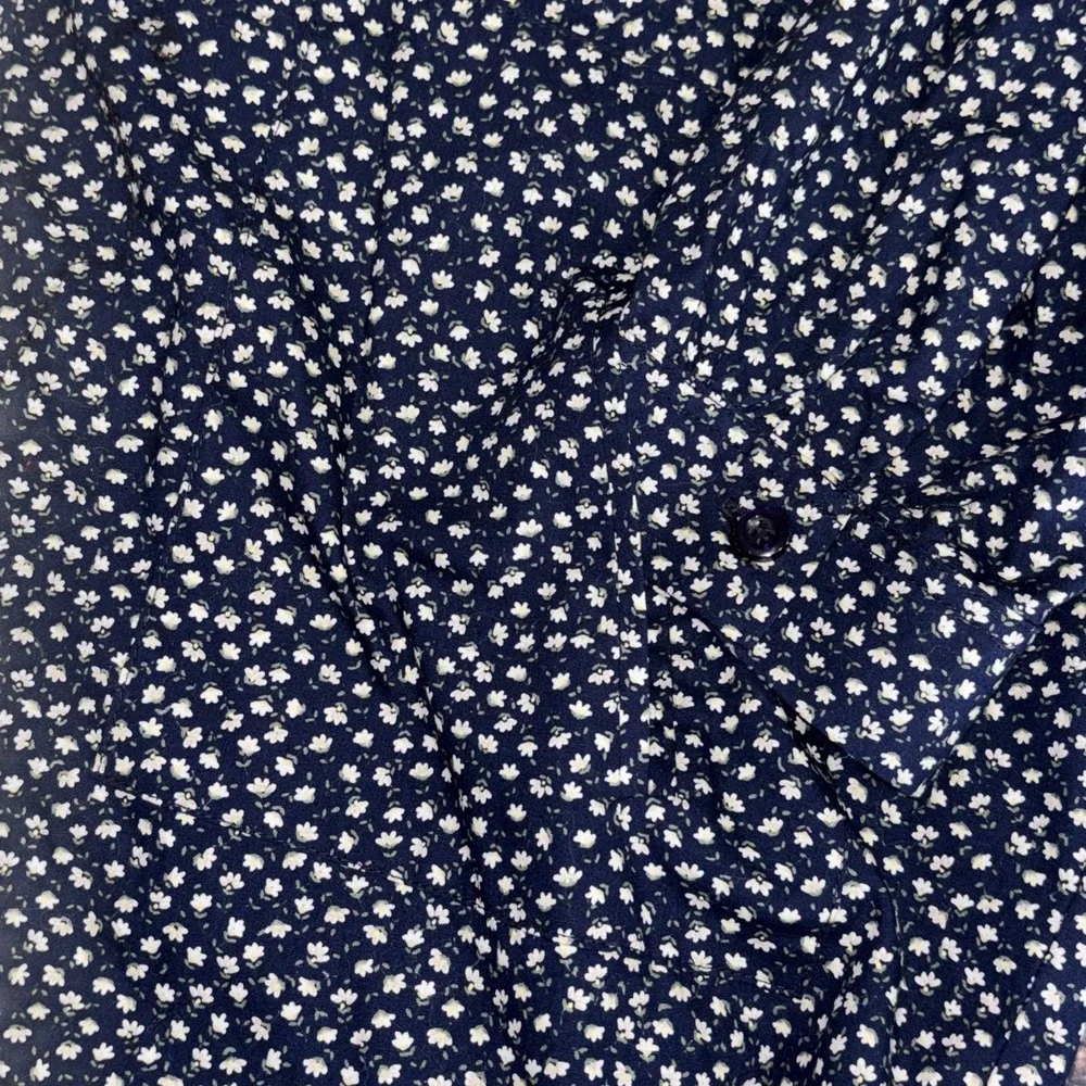 SBJ Austin Oversized Cotton Shirt Size 1/2 Button Boxy Lagenlook Navy Floral - Picture 5 of 8